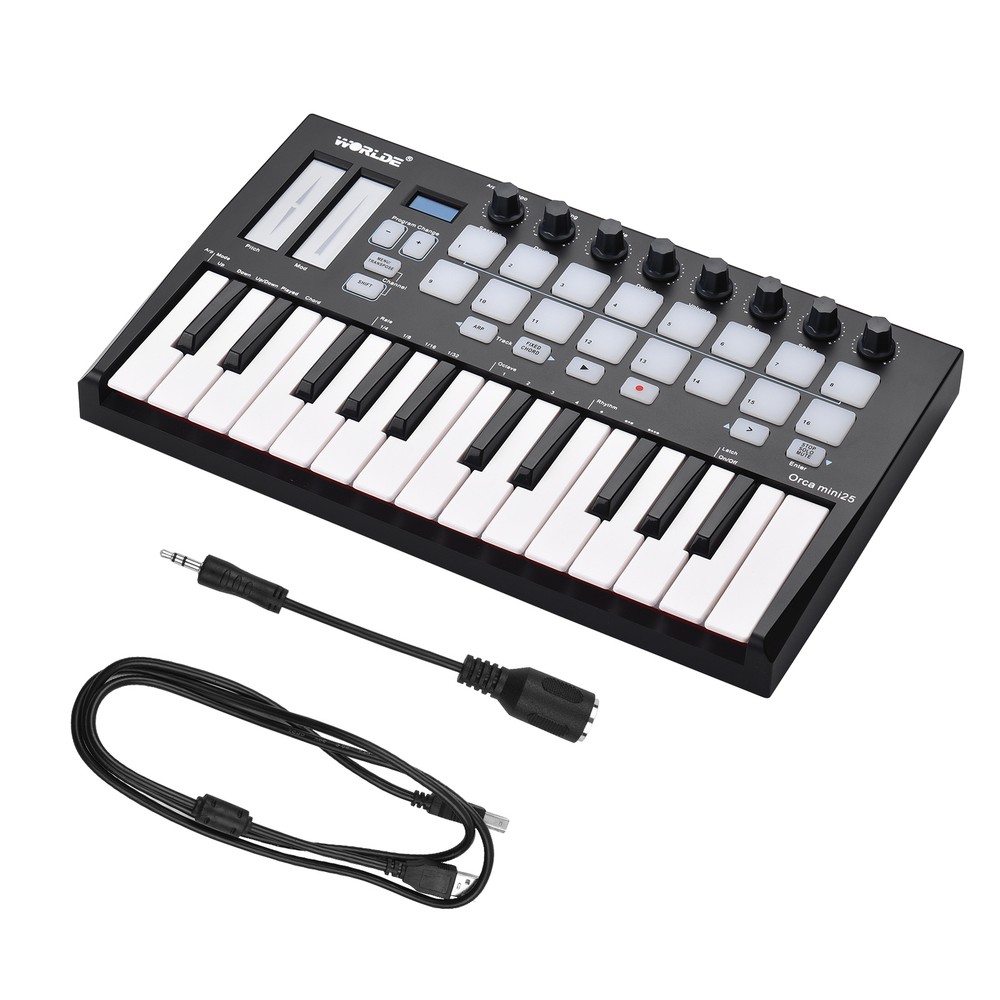 WORLDE Orca mini25 25-Key USB MIDI Keyboard Controller 16 Backlit Trigger Pads