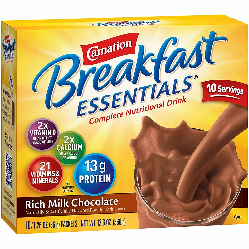Nestle Carnation Breakfast Essentials Complete Nutritional Drink Chocolate 60 Ct