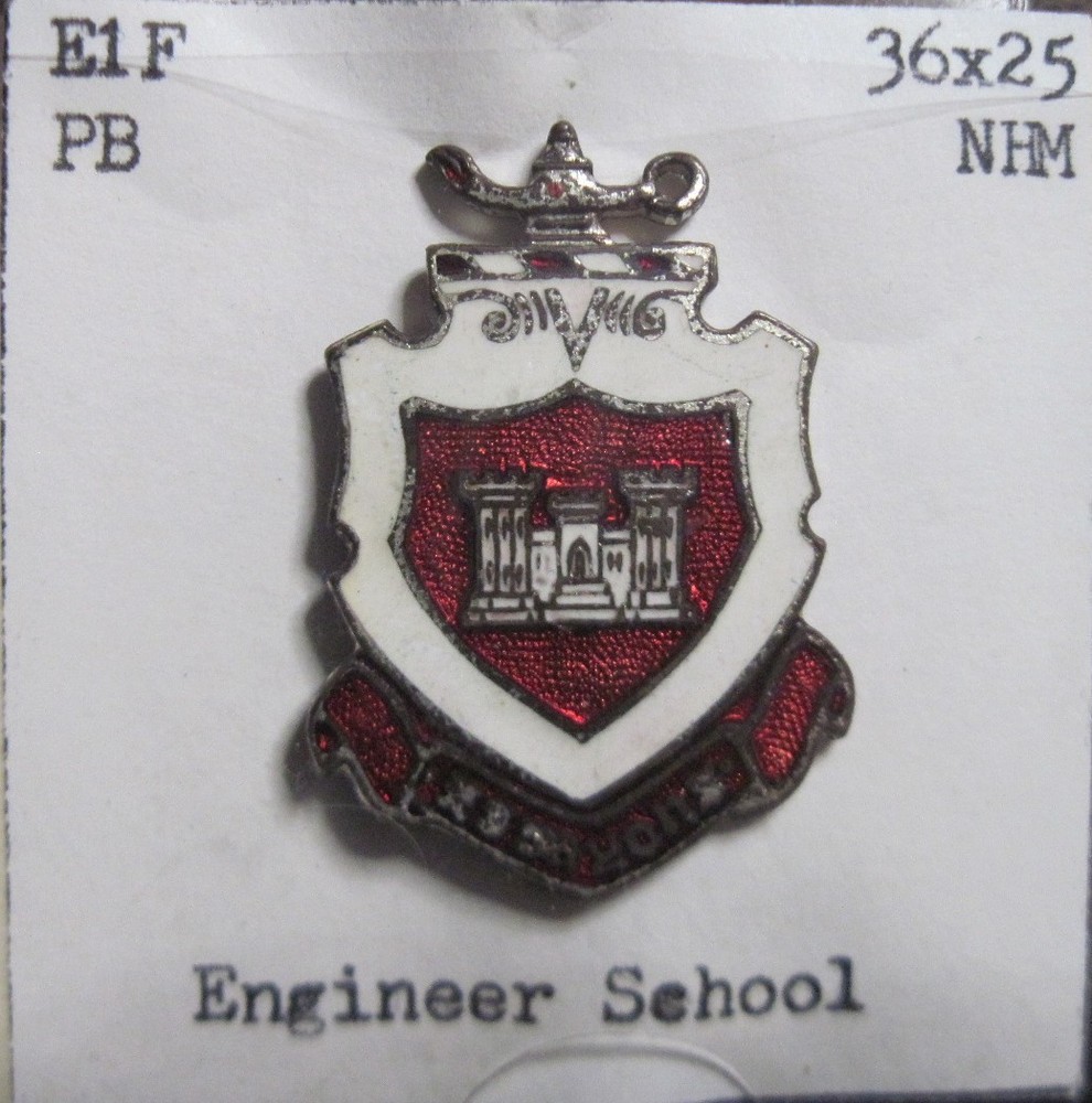 Army crest DUI DI PB pinback  ENGINEER SCHOOL   nhm  1950s  #E1F