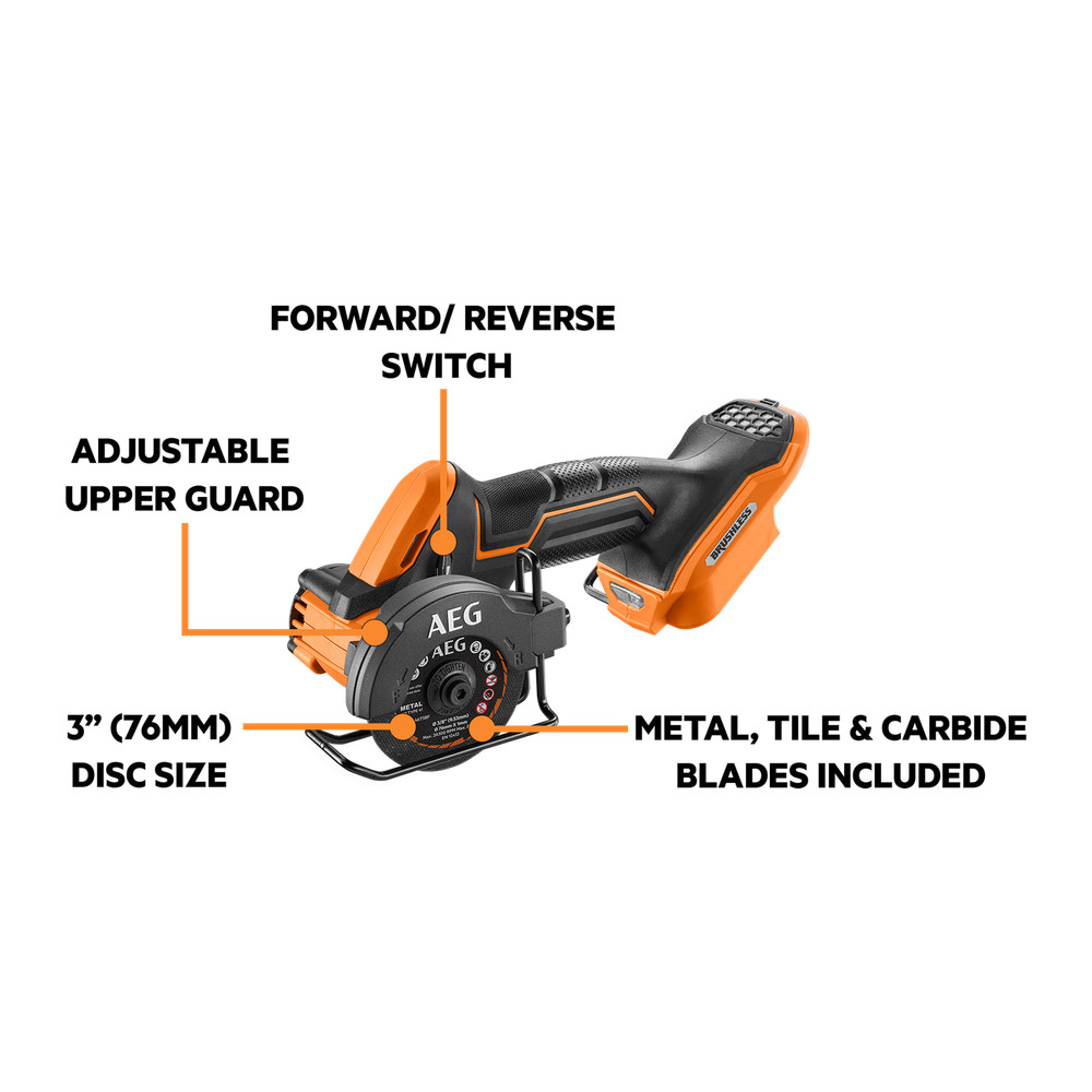 AEG 18V 3" Brushless Sub Compact Cut Off Tool - Skin Only