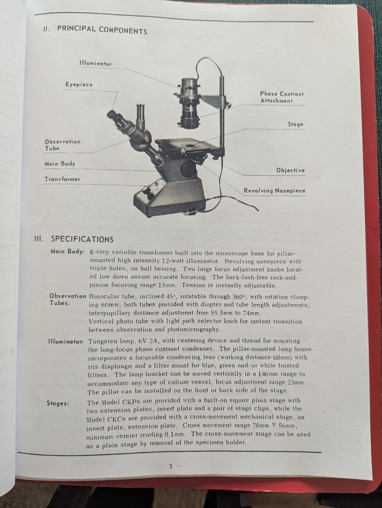 Olympus Tokyo CK Binocular Inverted Microscope w/ Light Source & Manual