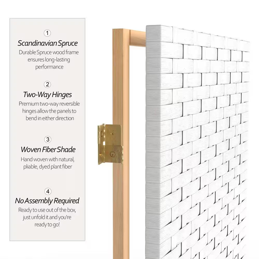 7 Ft. White 3-Panel Room Divider