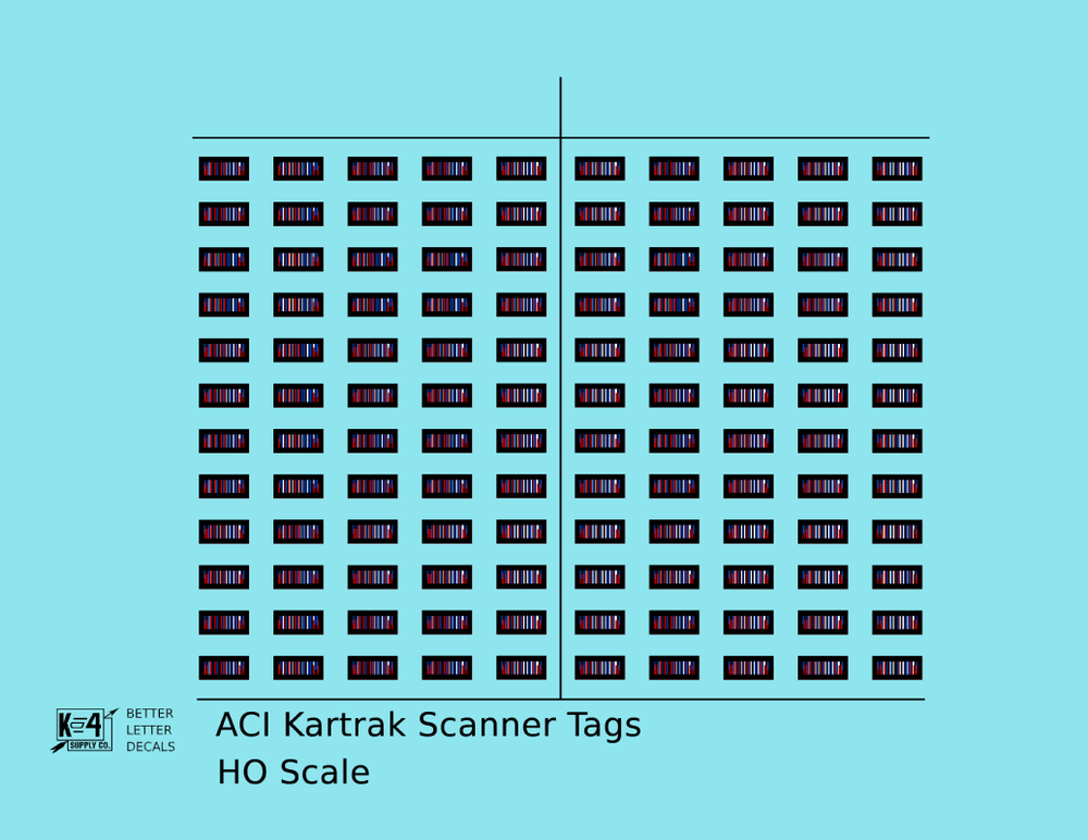 K4 HO Scale Decals Kartrak ACI Scanner Barcode Tags