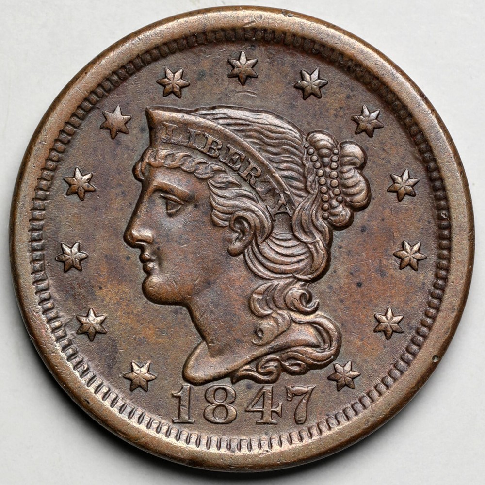 1847 Braided Hair Large Cent, N-21