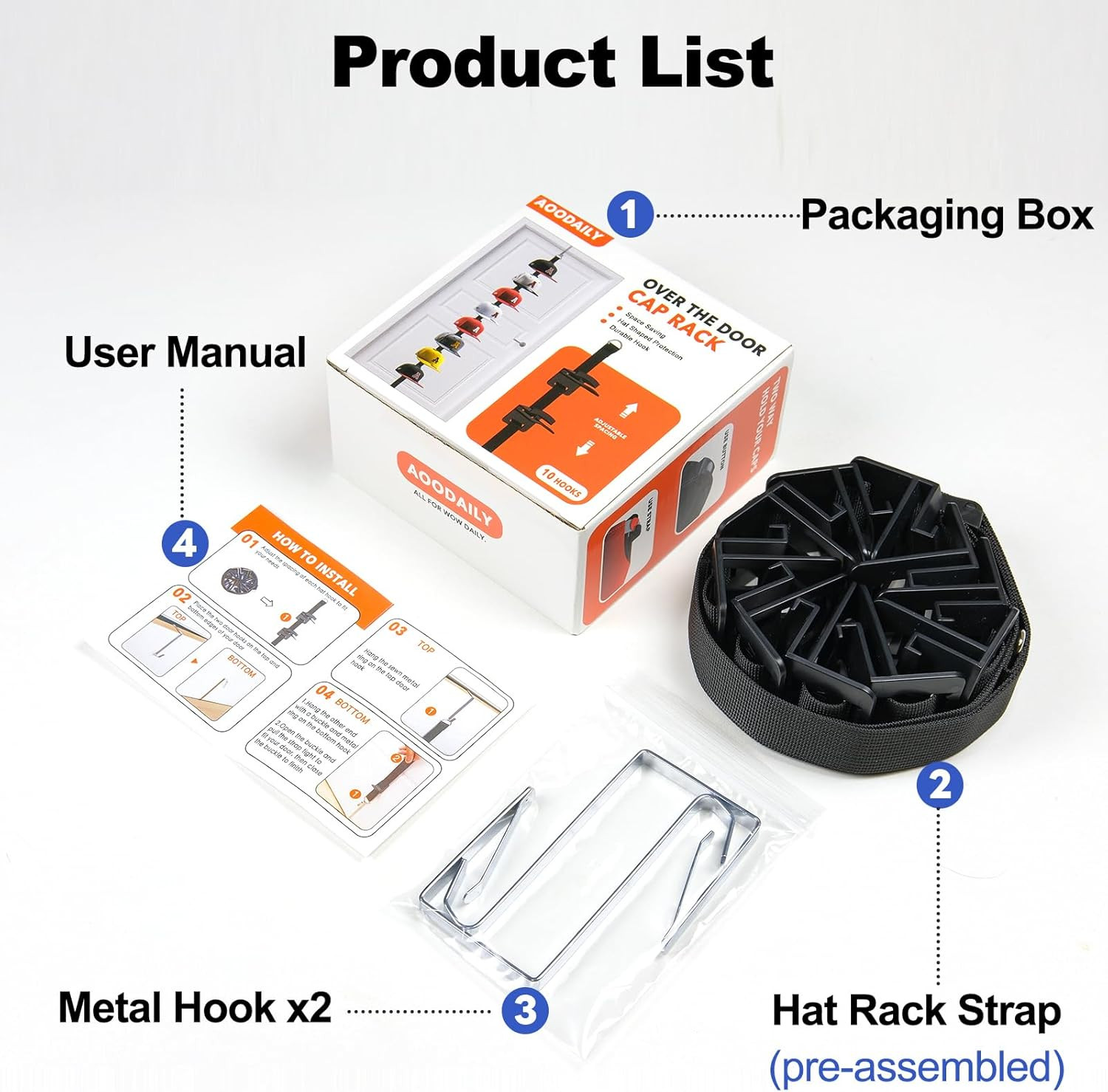 Hat Rack for Door - Two-Way Hanging Caps with Display Hooks and Hanger, Hat Orga