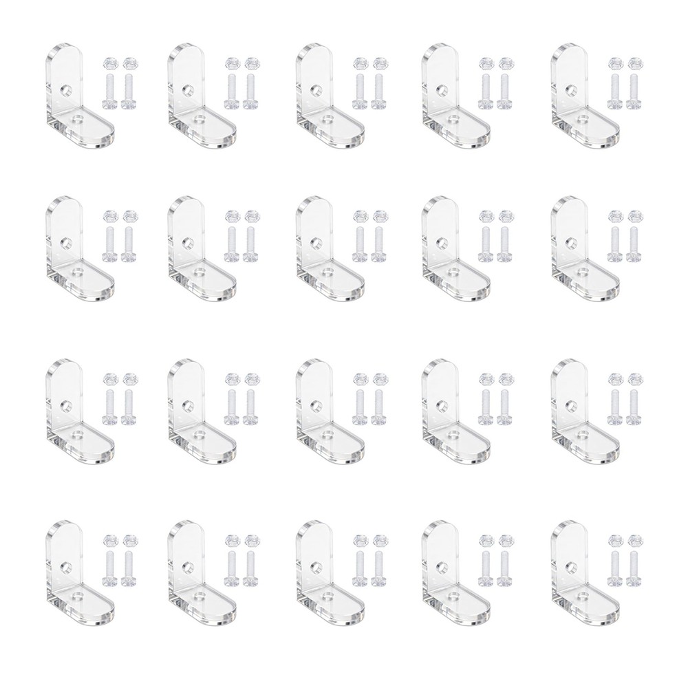 Clear Acrylic Corner L Bracket 90 Degree Right Angle Support Shelf 20 PCS