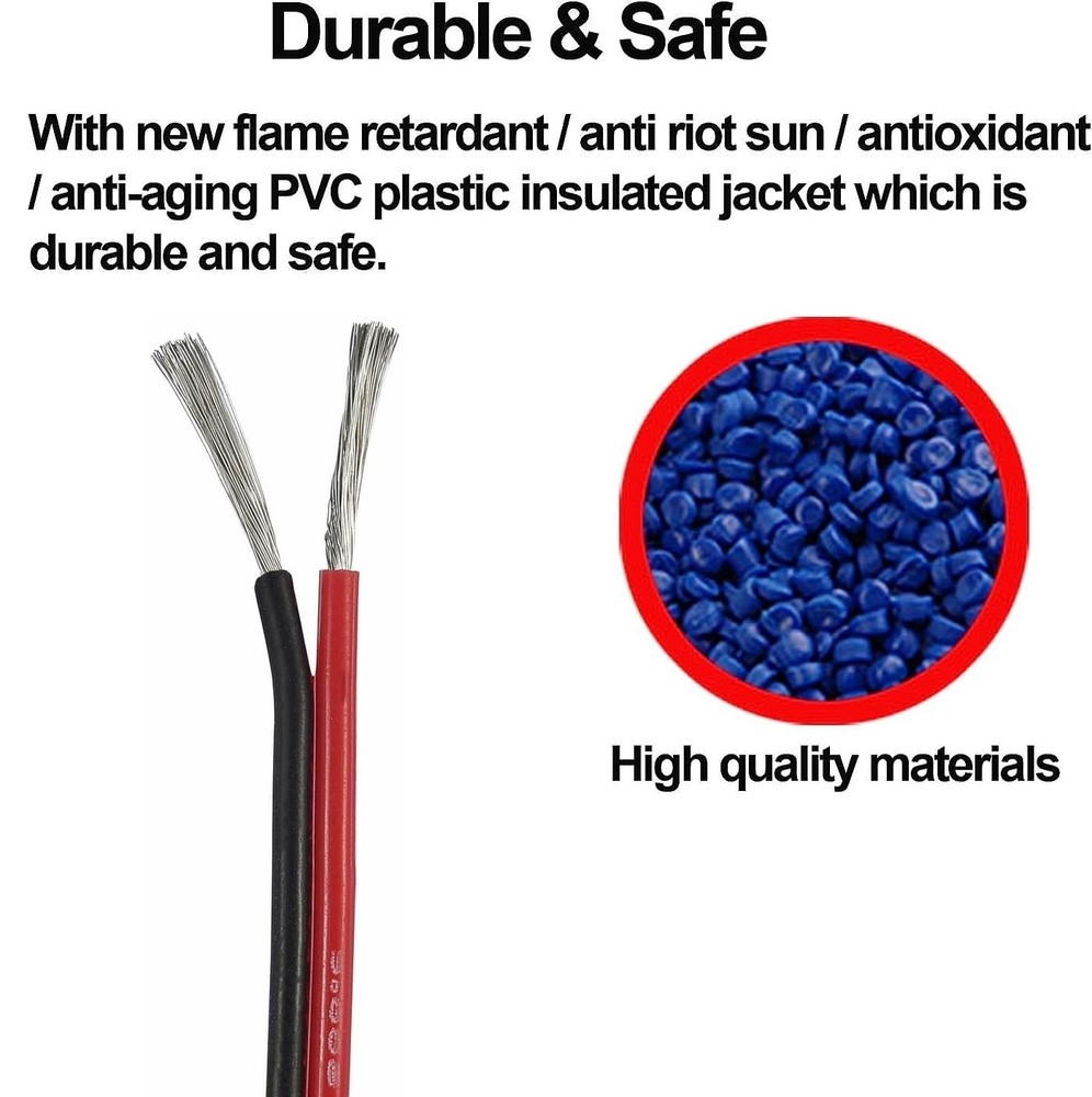22 AWG Electrical Wire - Versatile 100ft Red/Black 2-Pin DC Cable