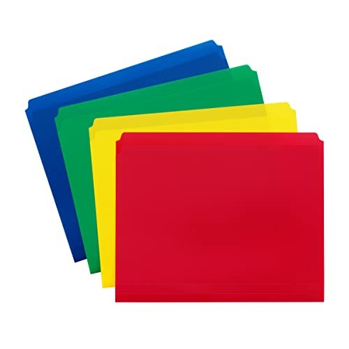 Poly File Folder, Straight-Cut Tab, Letter Size, Assorted Primary Colors, 12