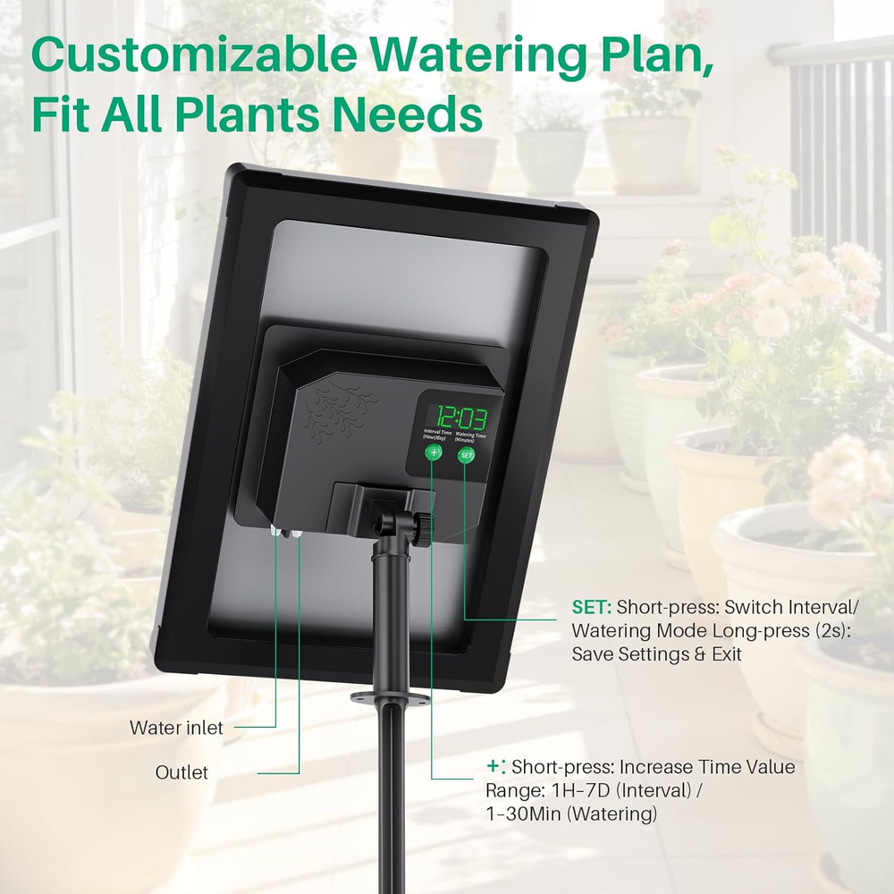 4W Solar Automatic Drip Irrigation Kit with LCD Timer, Customizable Watering Dur
