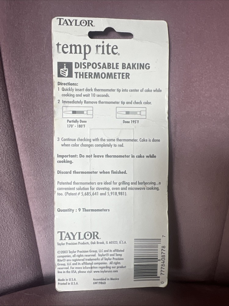 Vintage Taylor Temp Rite Disposable Baking Thermometer