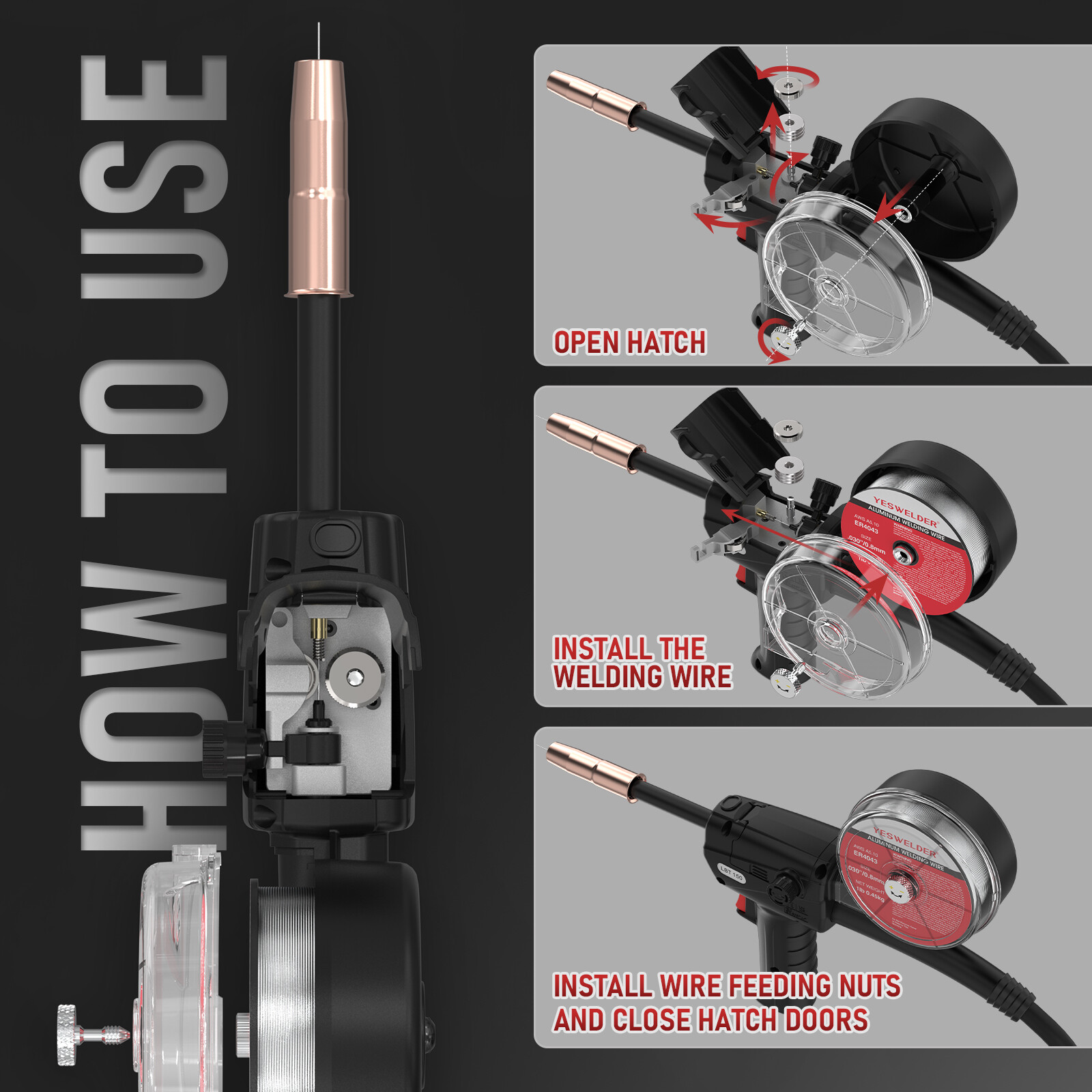 Spool Gun 150A 10ft Euro Connection MIG-205DS (PRO)/MIG-185DS Tweco Torch Head