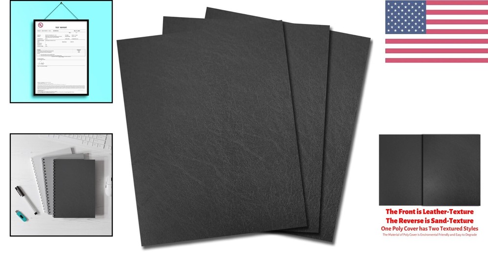 Leather Textured Polycovers - Binding Covers 8-1/2 x 11, Black Back Covers