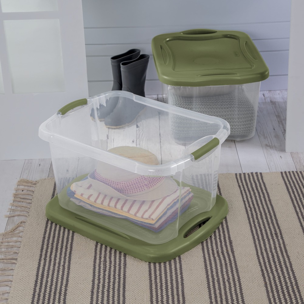 40 Quart EZ Carry, Plastic Storage Bin, Full-Grip Handles, Green
