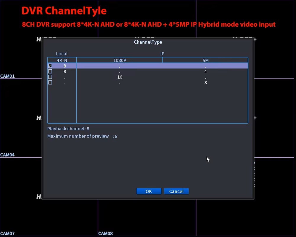 4K 8CH DVR Security Video Record Human Detection Smart Playback APP H.265+
