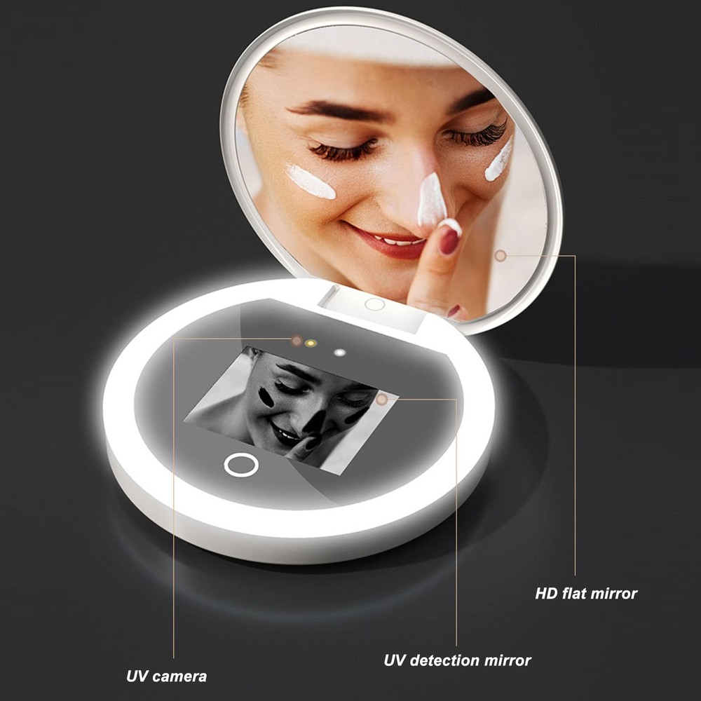 Mirror Sunscreen Testing with Adjustable Brightness, 2X Magnification Travel ...