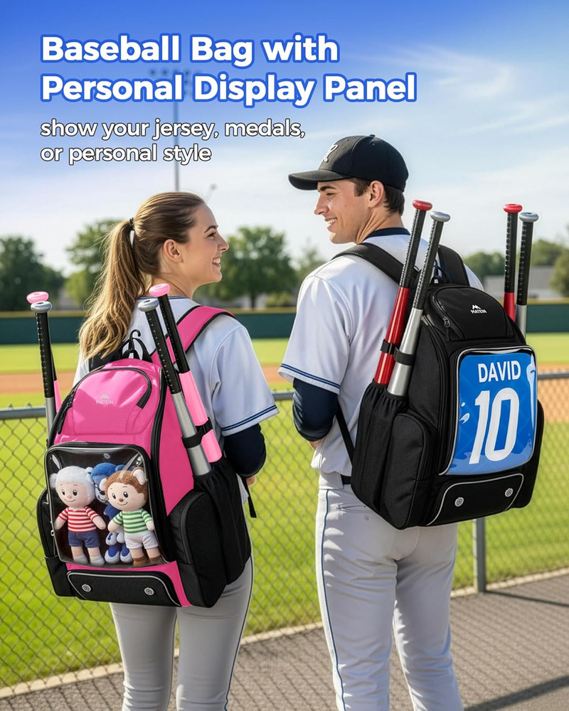 PRO Softball Bat Backpack for 4 Bats with Transparent Front Pocket & Folding Boa