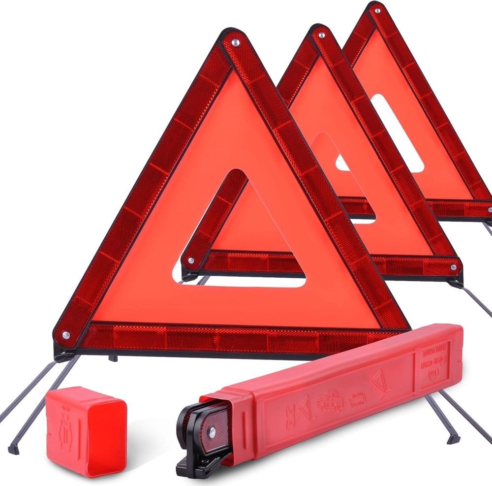 Compact Reflective Emergency Vehicle Warning Triangles (3-Pack)