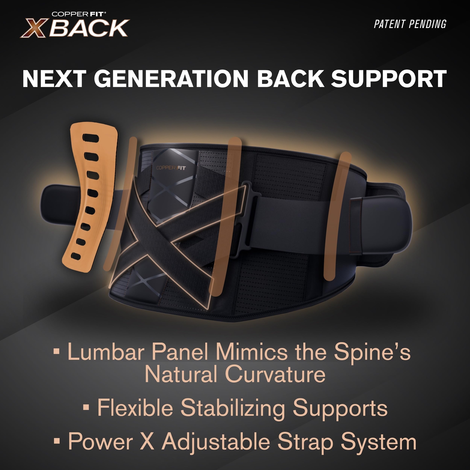Copper Fit X-Back Brace for Lower Back Pain, Lumbar Support (2XL/3XL)