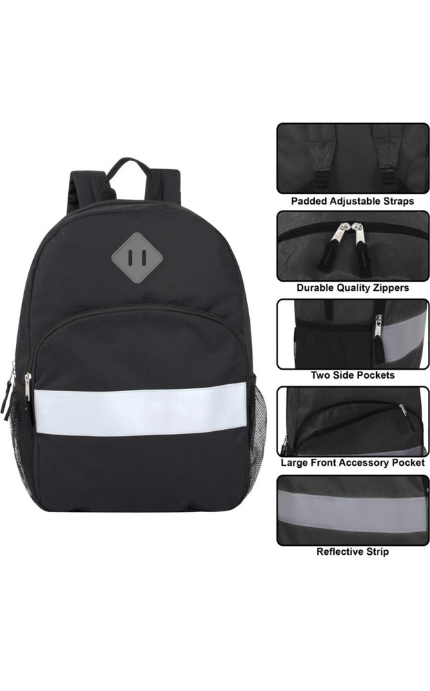 Solid Color Backpack for School - Backpack with Reflector Strip