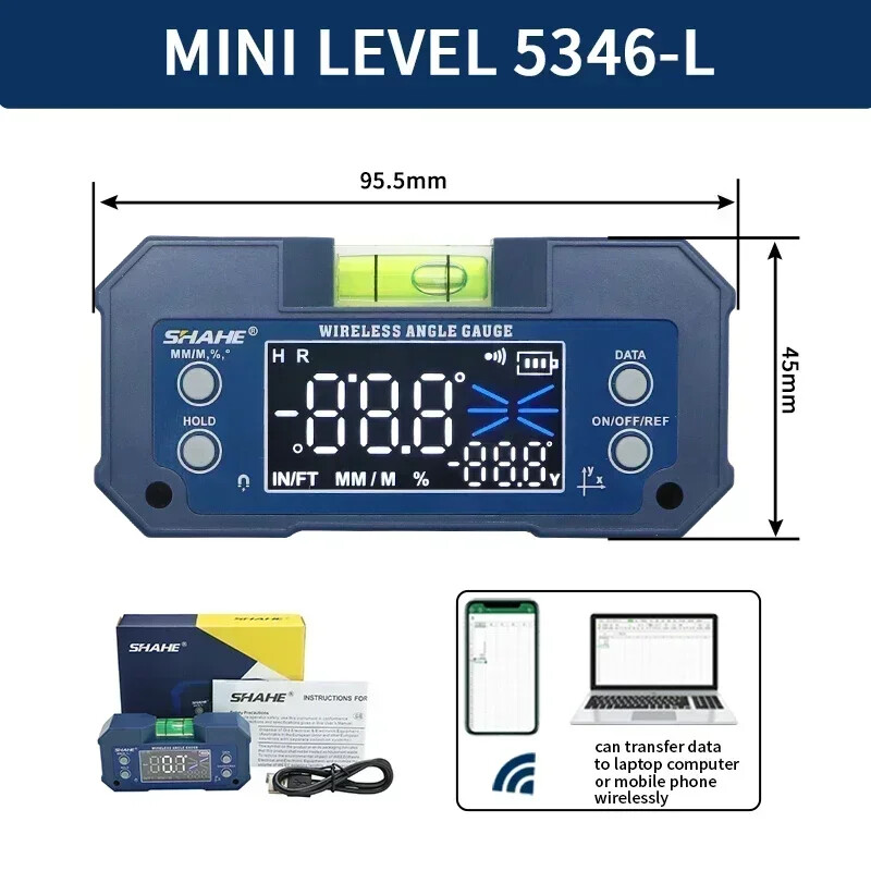 Dual Axis High Precision Level Gauge Digital Angle Meter With Wireless Optional