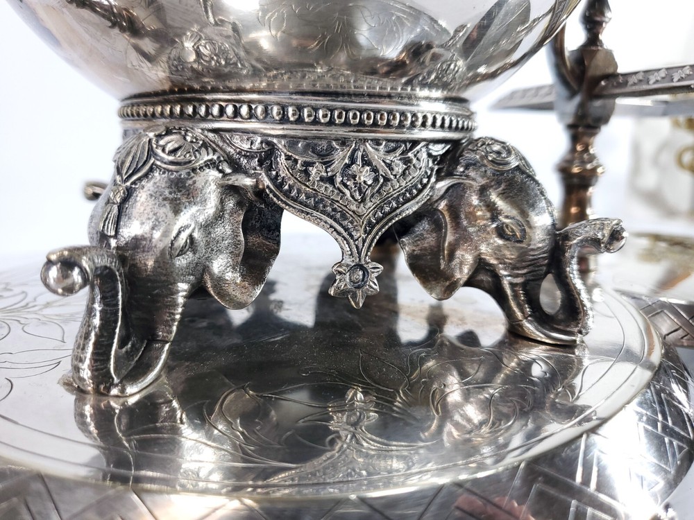 Fancy Antique Silverplate Serving Piece with Elephant Design