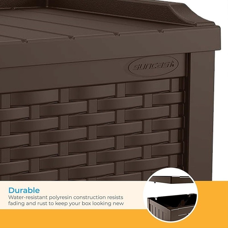 Outdoor Deck Box 22 Gal Java Resin Storage Box Weatherproof Patio Bin Container