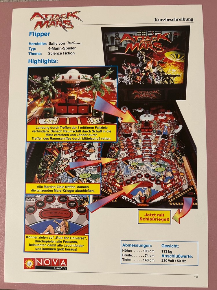 Bally Attack from Mars German Foldout Pinball Flyer