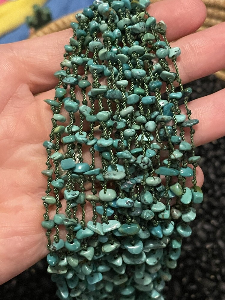 Sterling Silver Layered Multi strand Turquoise Chips Necklace Large Cones Toggle