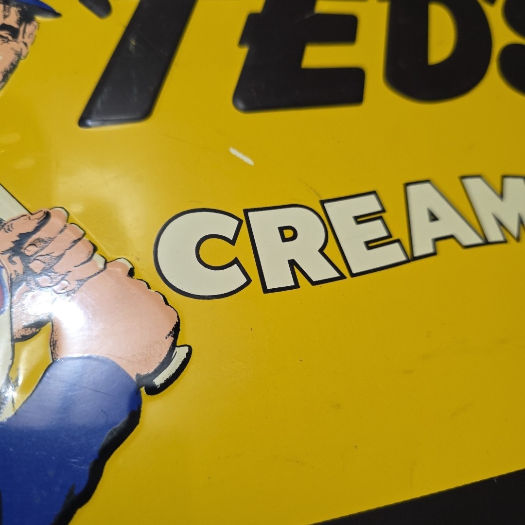 VTG TED WILLIAMS Ted's Delicious Creamy ROOT BEER SIGN 10in. x 15in. Green Back