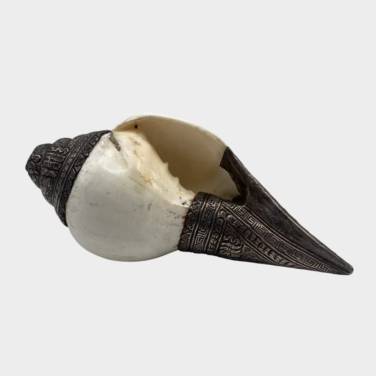 Antique Tibetan Buddhist Silver Conch Shell Ritual Shankha