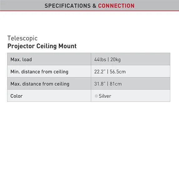 BARKAN 91.S Telescopic Projector Ceiling Mount UP to 44lbs