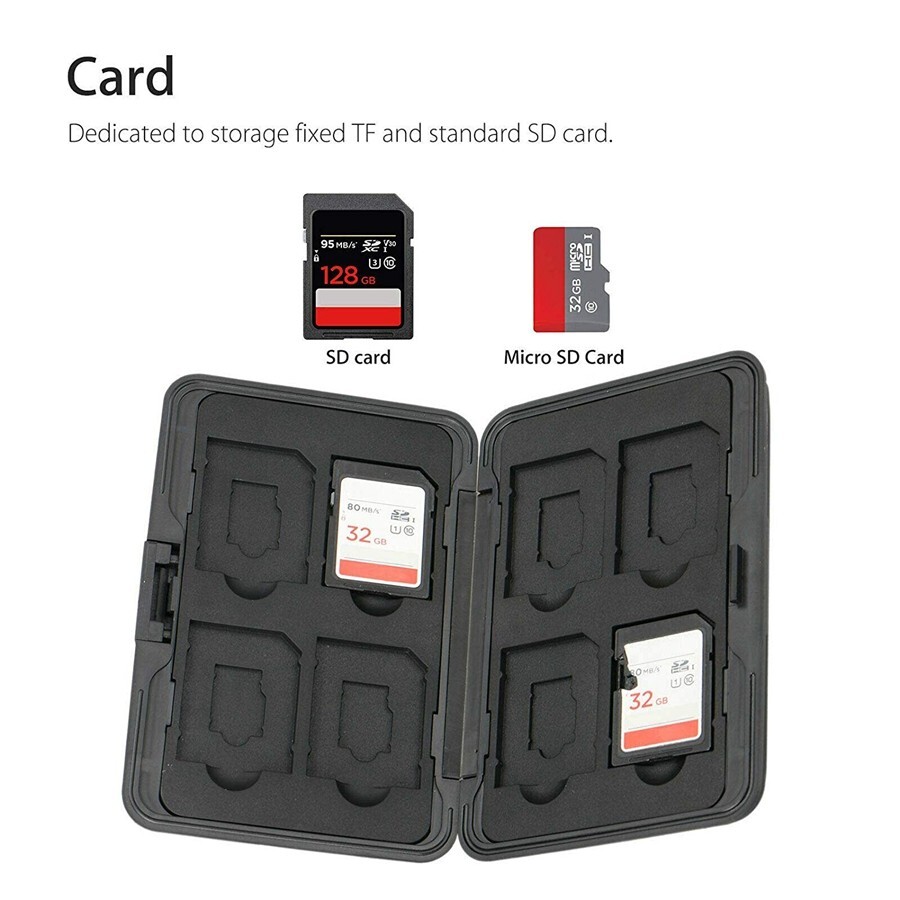 Black Resistant Holder Storage Memory Card Case Fits 8 SD+8 Micro SD TF A832 2PC