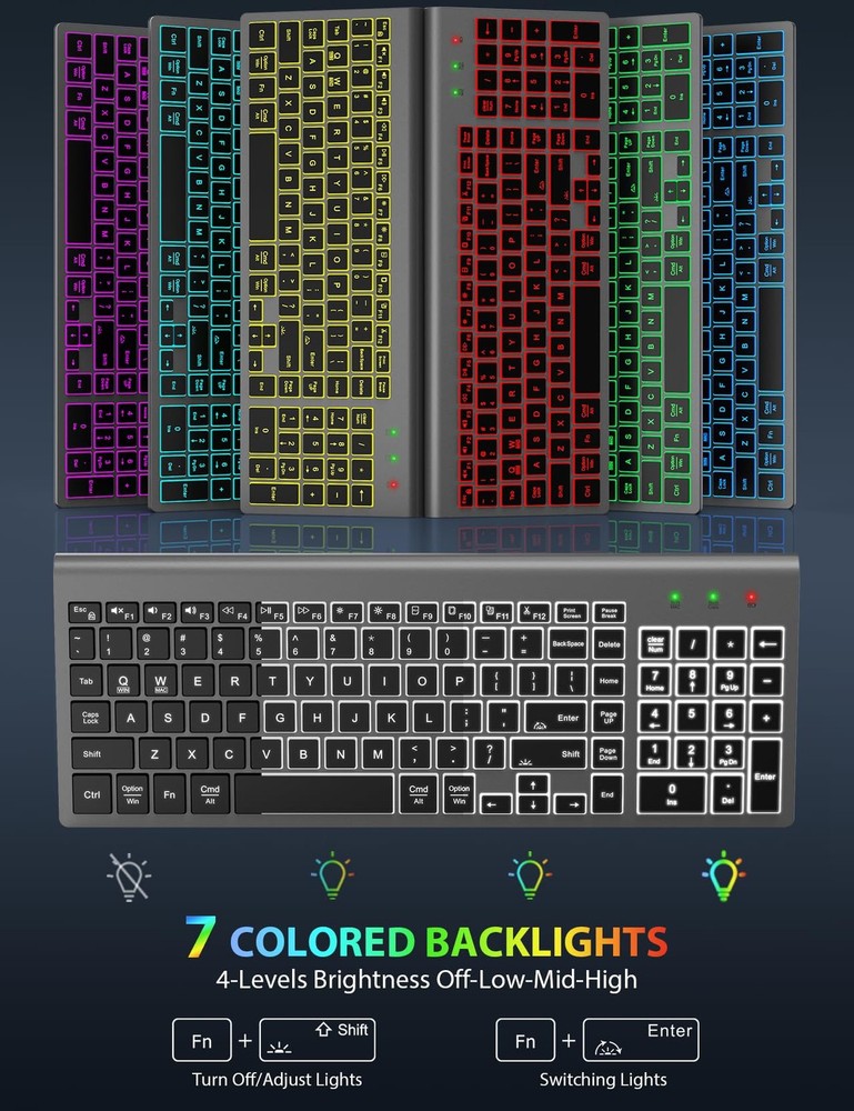 Wireless Keyboard Mouse Combo Backlit Compact Quiet Rechargeable Space Gray