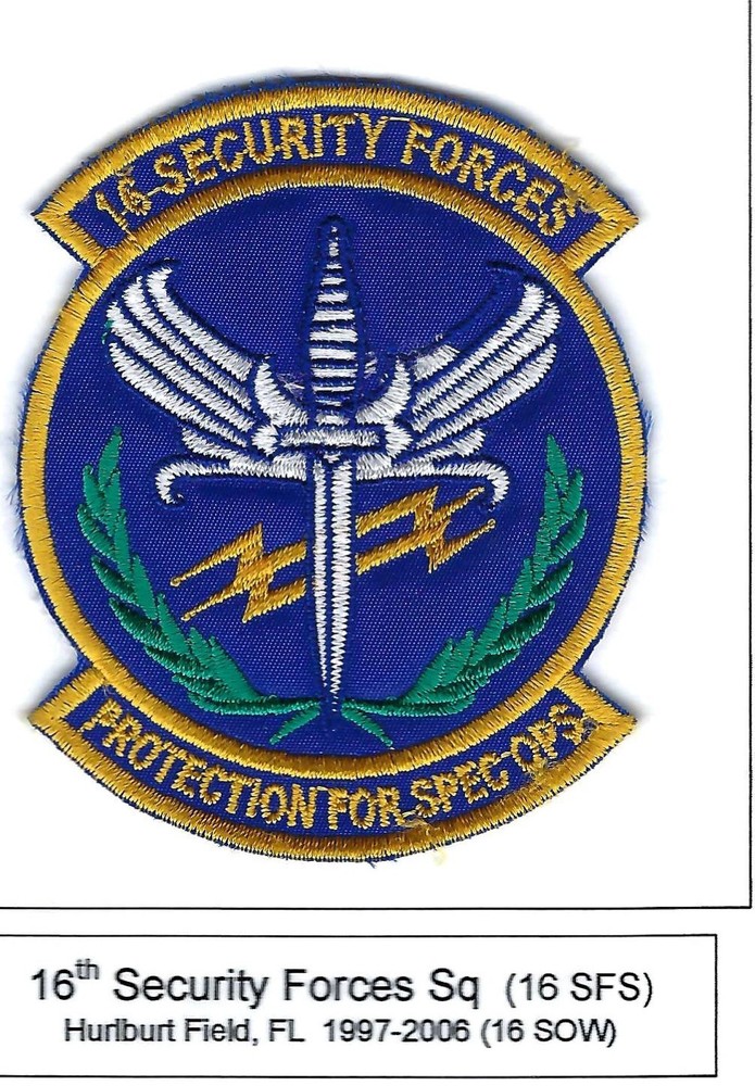 PATCH USAF 16TH SECURITYFORCES SQ SFS HURLBURT FIELD       P1