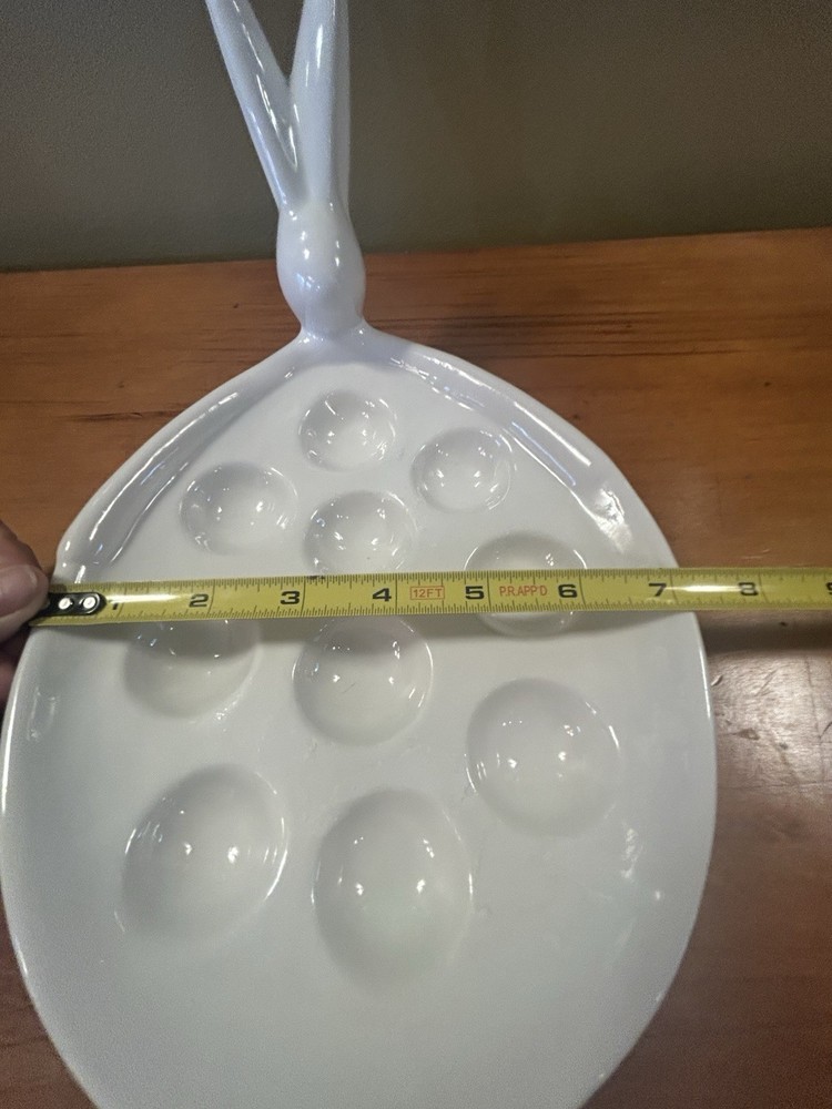 Whimsical White Stoneware Bunny Egg Display Easter Spring 7”W 11”L