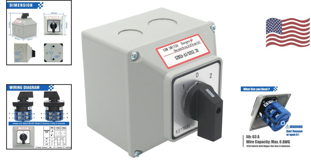 Durable 660V Rotary Changeover Switch, 63A Master Switch in Flame Retardant Box