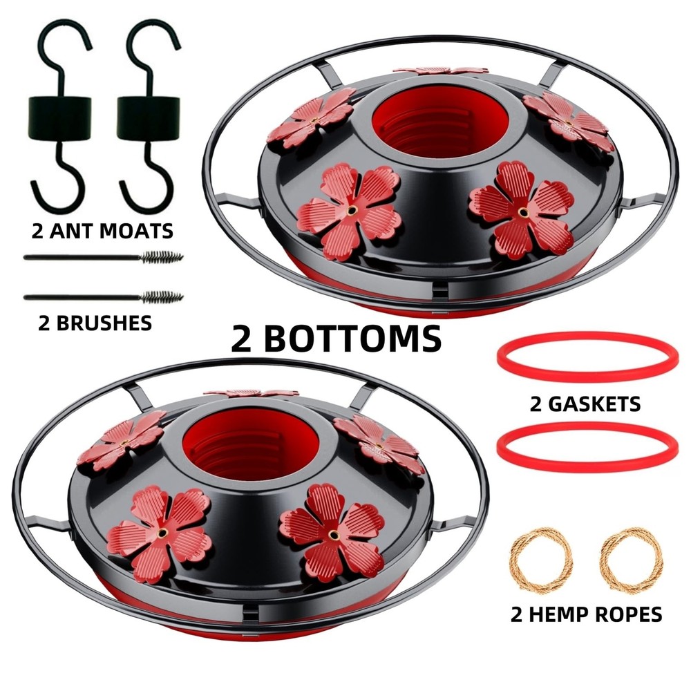 2 Pack Hummingbird Feeder Base Replacement Part Accessories Set - Black