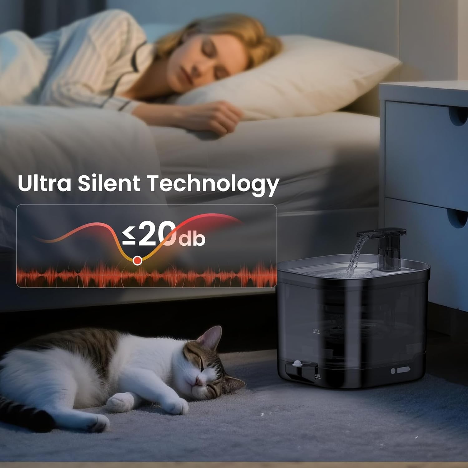 Wireless Cat Water Fountain with External Pump, 5000mAh Battery, Rechargeable