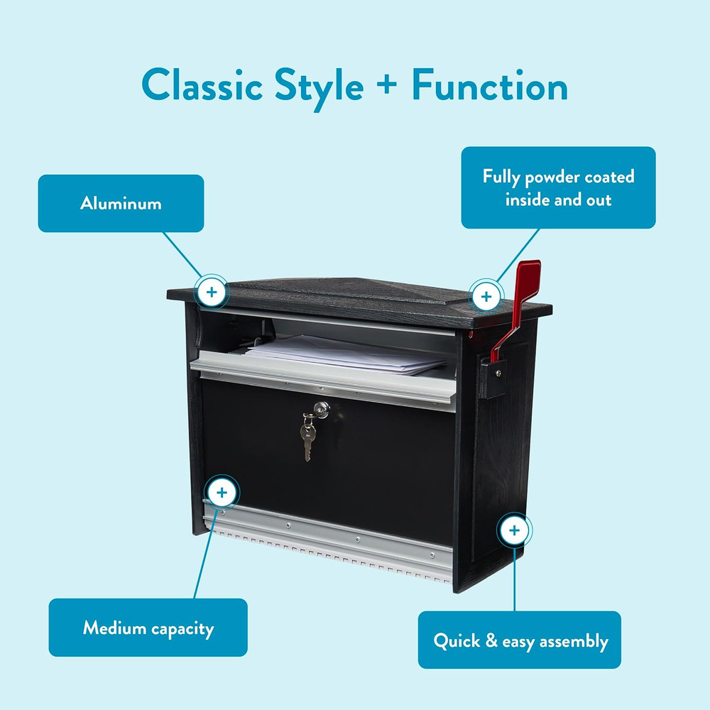 Mailsafe™ Locking, Wall-Mounted Mailbox for Outside, Rust-Resistant Plastic & Al