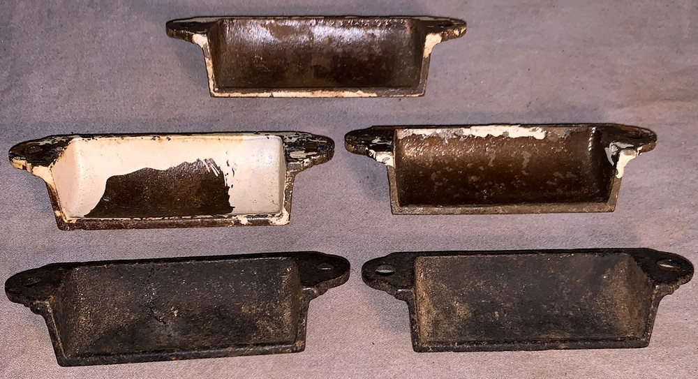 Great Set 5 Antique Cast Iron Bin Cabinet Pulls