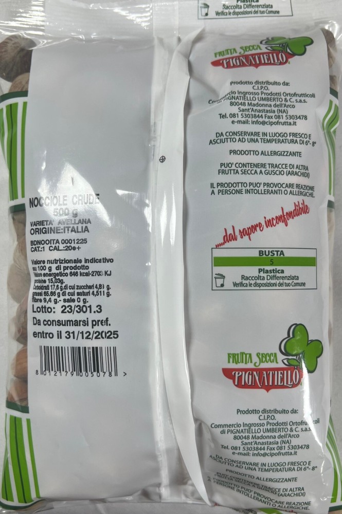 Pignatiello raw hazelnuts 500 gr.