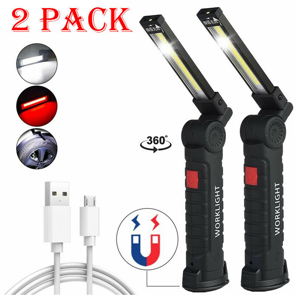 2Pcs Magnetic COB LED Work Lights 5 Modes Flashlight Inspection Rechargeable