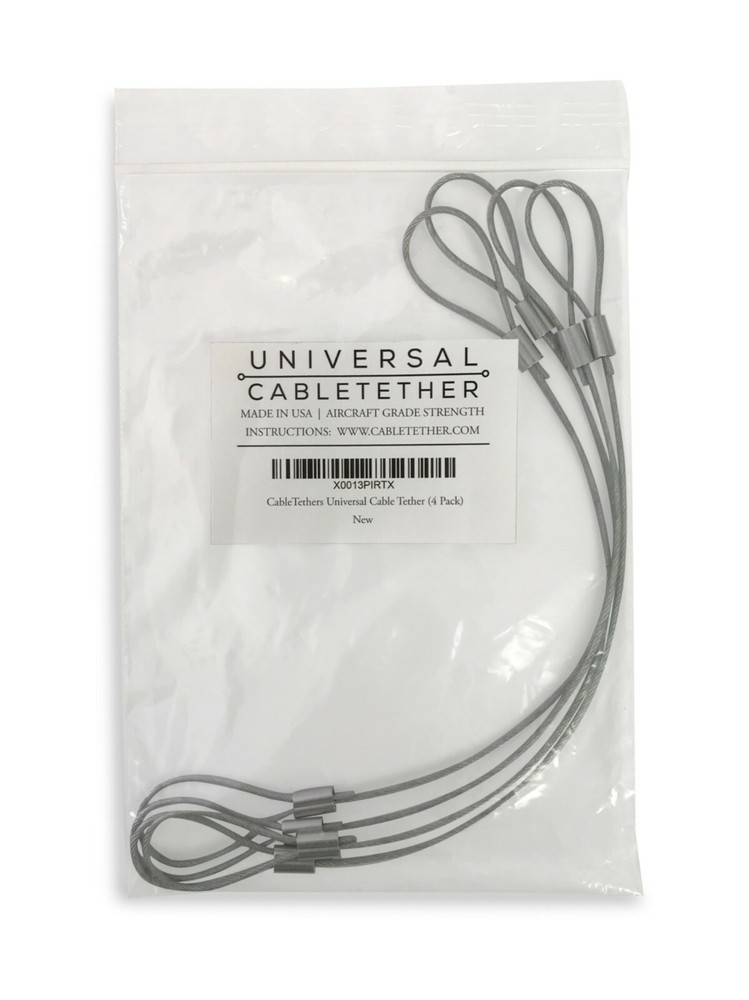 CableTether.com Universal Cable Tether 4 Pack - Adjustable, Pre-Assembled