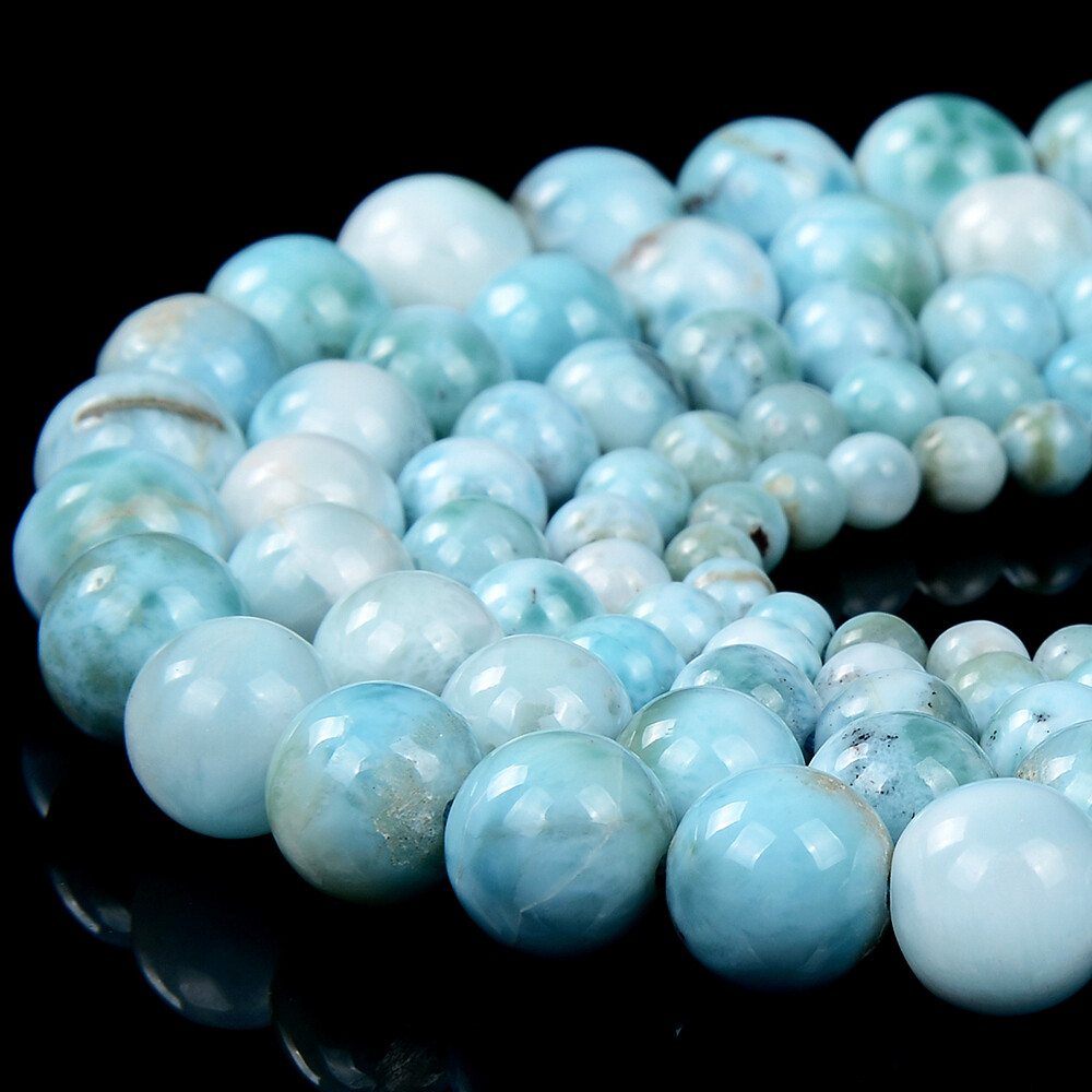 Natural Dominican Larimar Round 5MM 6MM 7MM 8MM 9MM 10MM Loose Beads (D444)