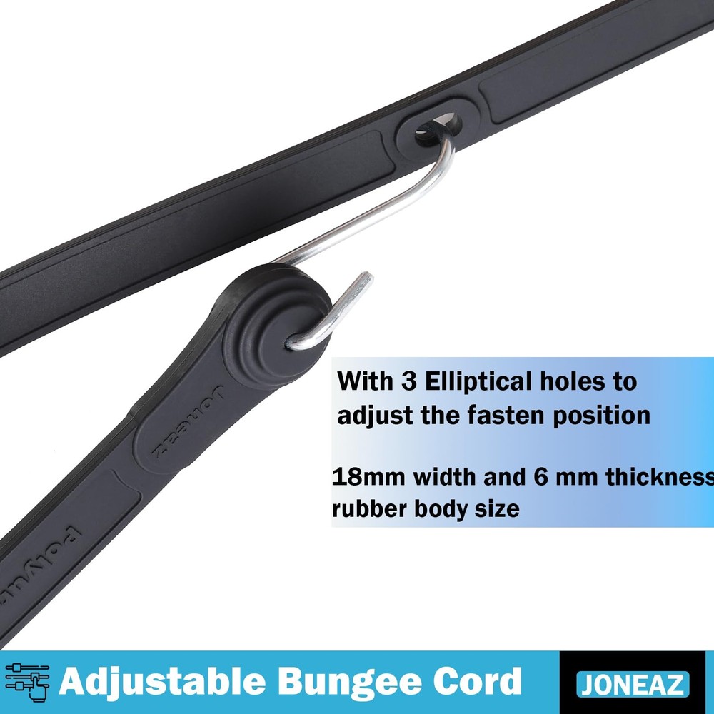 Flat Silicone Rubber Bungee Cords with Hooks Adjustable, 36 inch, 4 Pack Heav...