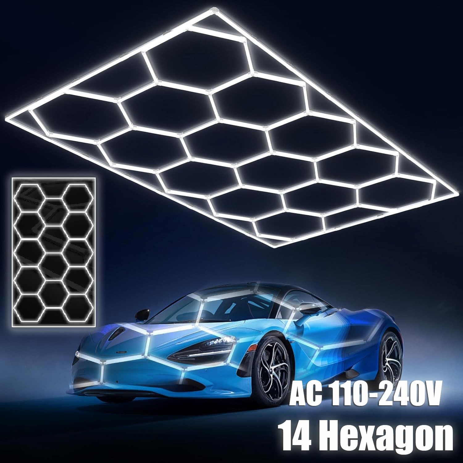 14 Hexagon LED Lighting Car Detail Garage Workshop Gym Honeycomb Lights 6500K US