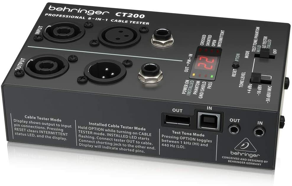 BEHRINGER CT200 Microprocessor-Controlled 8-in-1 Cable Tester Black