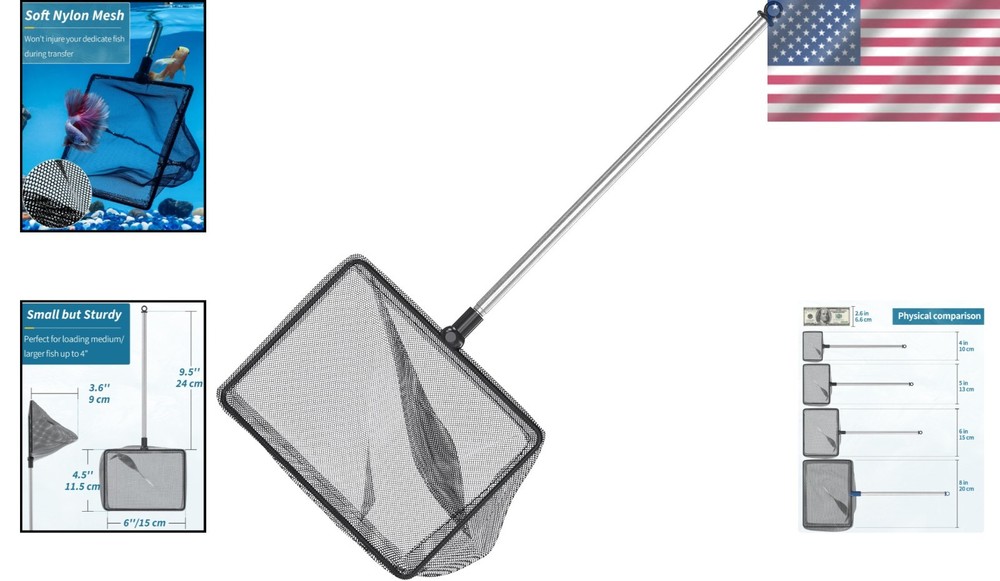 Durable Fish Net with Soft Nylon Mesh & Extendable Handle for Safe Transfers