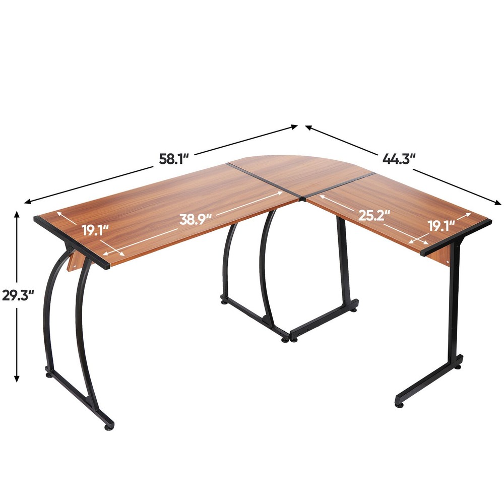 Bright Walnut L Shaped Desk Corner Computer Gaming Laptop Table Desk Sturdy Use