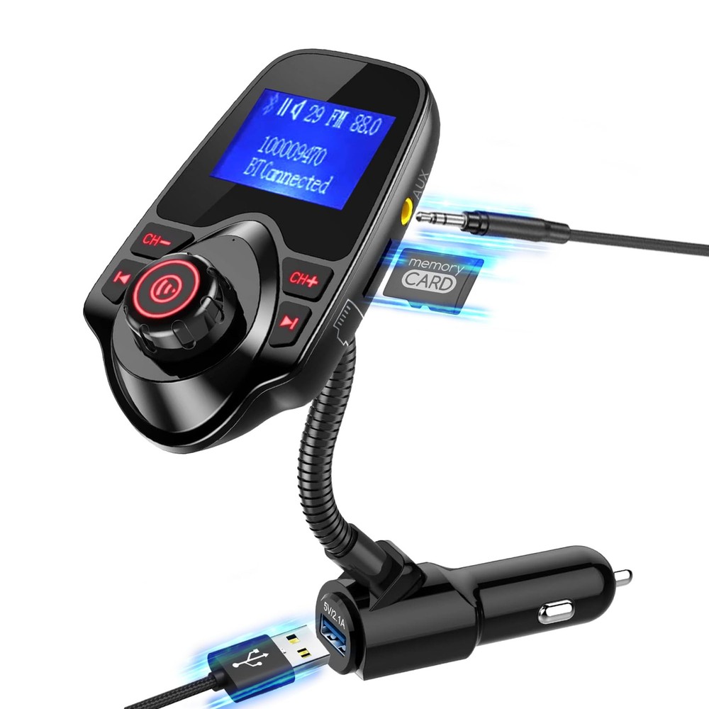 ONN Upgraded 2026 Bluetooth Car FM Transmitter, 1.44” LCD Display, Flexible G...